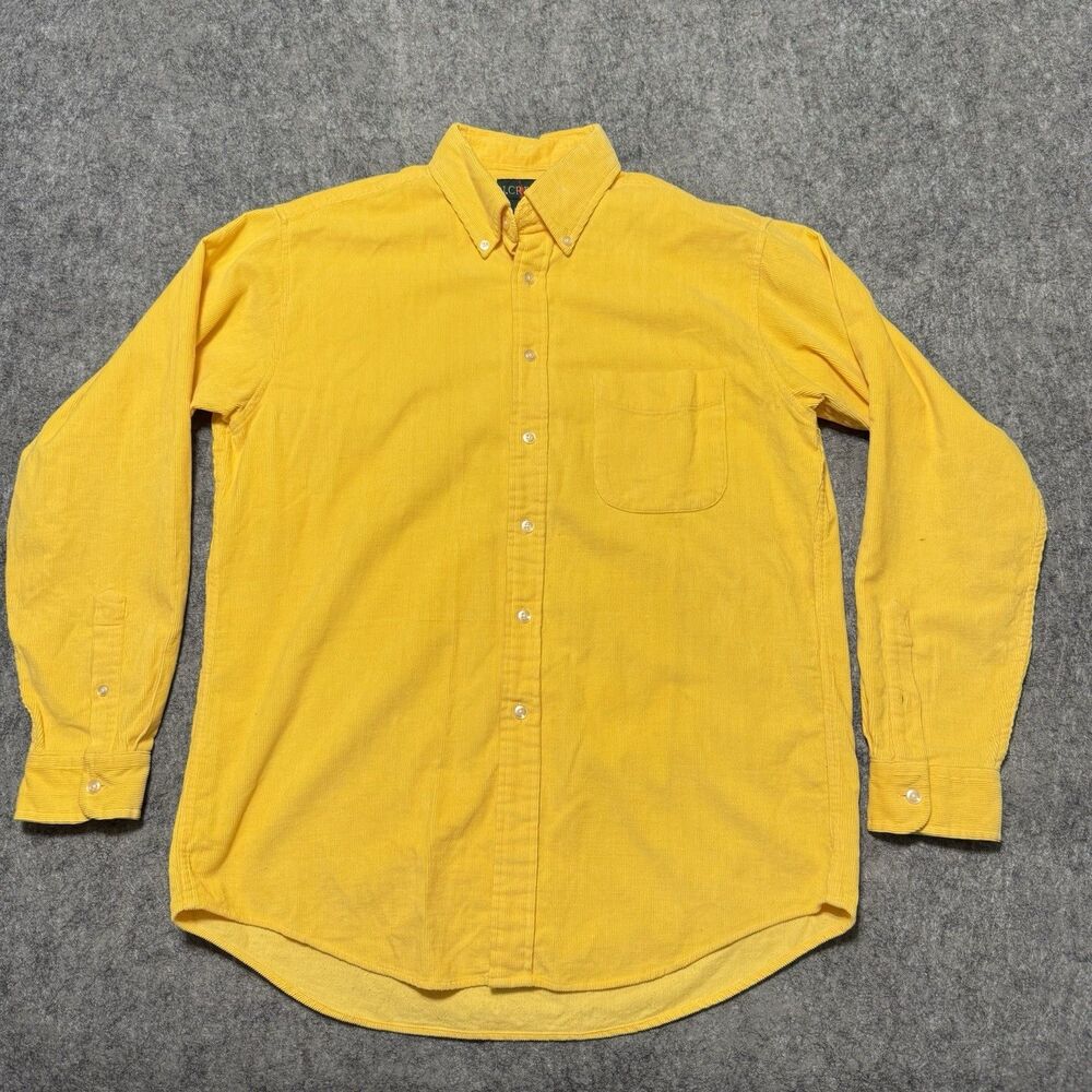 Vtg 90s JCrew Corduroy Shirt Mens M Yellow Button Down Oarsman Era Gorpcore